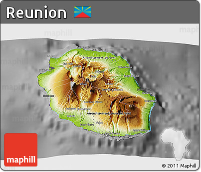 Physical 3D Map of Reunion, darken, desaturated