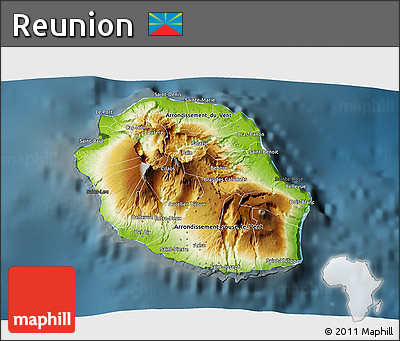 Physical 3D Map of Reunion, darken