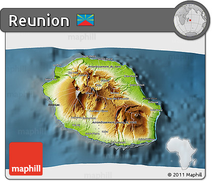 Physical 3D Map of Reunion, darken