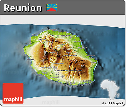 Physical 3D Map of Reunion, darken