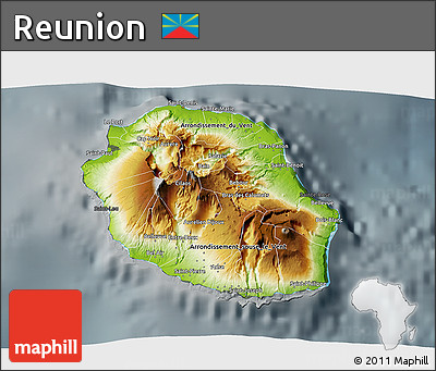 Physical 3D Map of Reunion, darken, semi-desaturated