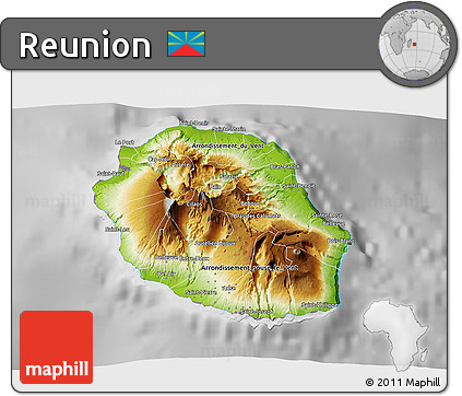 Physical 3D Map of Reunion, desaturated