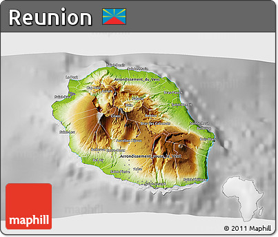 Physical 3D Map of Reunion, desaturated