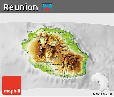 Physical 3D Map of Reunion, lighten, desaturated