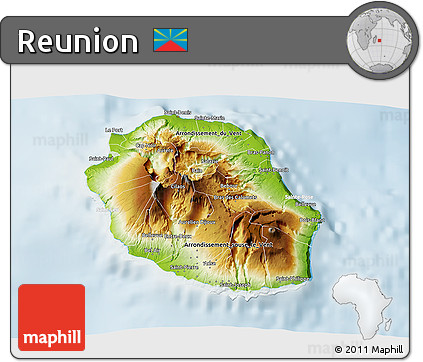 Physical 3D Map of Reunion, lighten