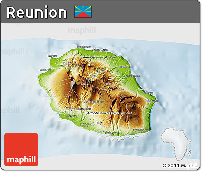 Physical 3D Map of Reunion, lighten