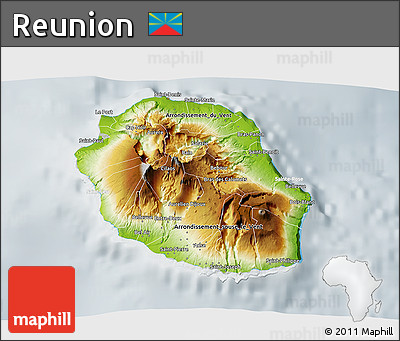 Physical 3D Map of Reunion, lighten, semi-desaturated
