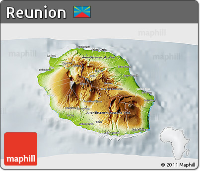 Physical 3D Map of Reunion, lighten, semi-desaturated