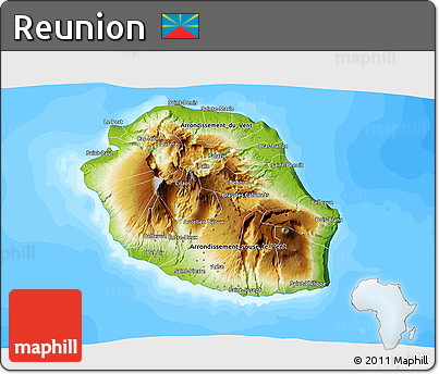 Physical 3D Map of Reunion, single color outside, bathymetry sea