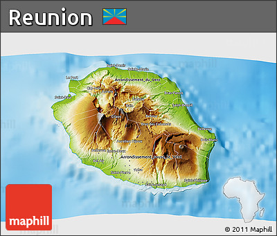 Physical 3D Map of Reunion, single color outside