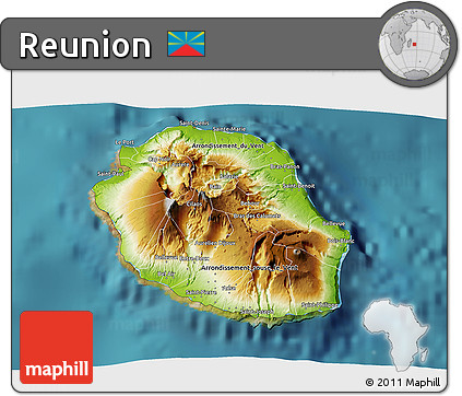 Physical 3D Map of Reunion, single color outside, satellite sea