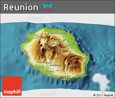 Physical 3D Map of Reunion, single color outside, satellite sea