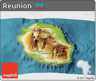 Physical 3D Map of Reunion, single color outside, satellite sea