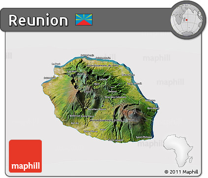 Satellite 3D Map of Reunion, cropped outside