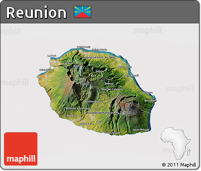 Satellite 3D Map of Reunion, cropped outside