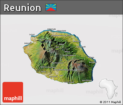 Satellite 3D Map of Reunion, cropped outside