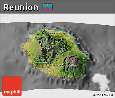 Satellite 3D Map of Reunion, desaturated