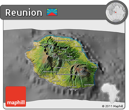 Satellite 3D Map of Reunion, desaturated