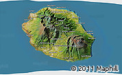 Satellite 3D Map of Reunion, desaturated, land only