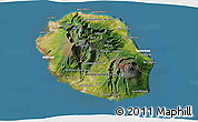 Satellite 3D Map of Reunion, lighten, semi-desaturated, land only