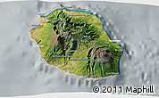 Satellite 3D Map of Reunion, lighten, semi-desaturated