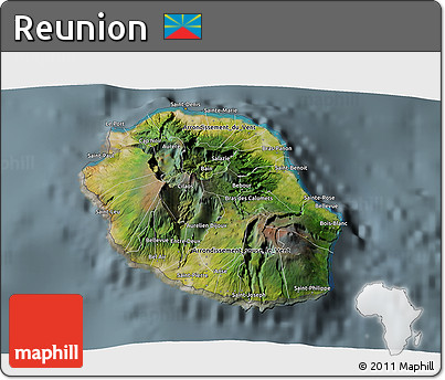 Satellite 3D Map of Reunion, semi-desaturated