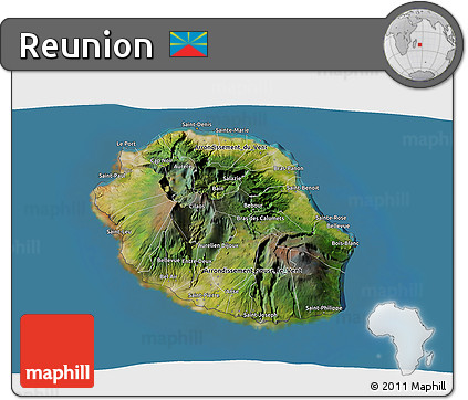 Satellite 3D Map of Reunion, semi-desaturated, land only