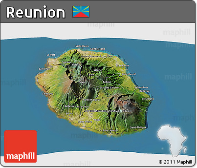 Satellite 3D Map of Reunion, semi-desaturated, land only