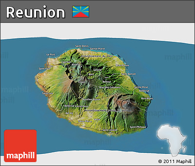 Satellite 3D Map of Reunion, semi-desaturated, land only