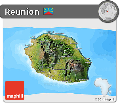 Satellite 3D Map of Reunion, single color outside, bathymetry sea