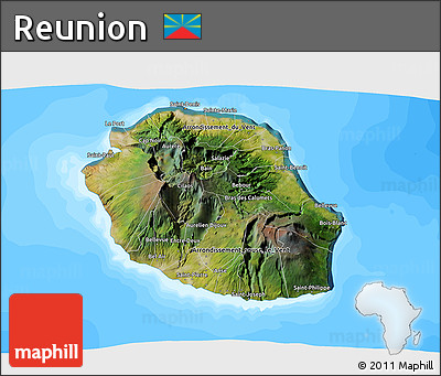 Satellite 3D Map of Reunion, single color outside, bathymetry sea