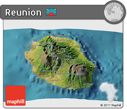 Satellite 3D Map of Reunion, single color outside