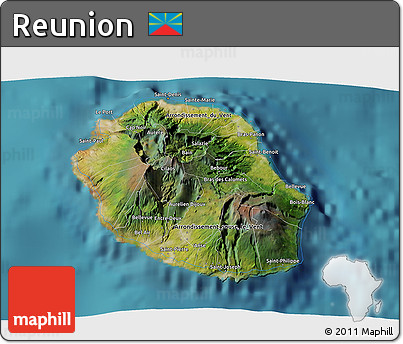 Satellite 3D Map of Reunion, single color outside