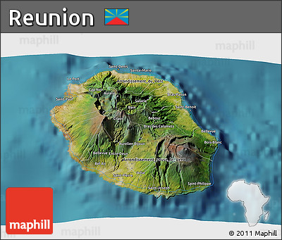Satellite 3D Map of Reunion, single color outside