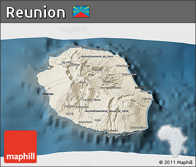 Shaded Relief 3D Map of Reunion, darken