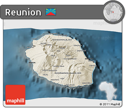 Shaded Relief 3D Map of Reunion, darken