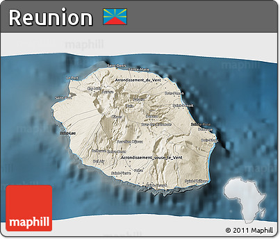 Shaded Relief 3D Map of Reunion, darken