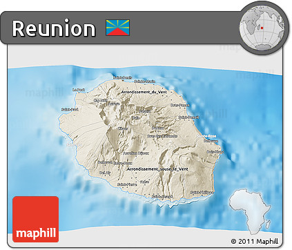 Shaded Relief 3D Map of Reunion, lighten, land only