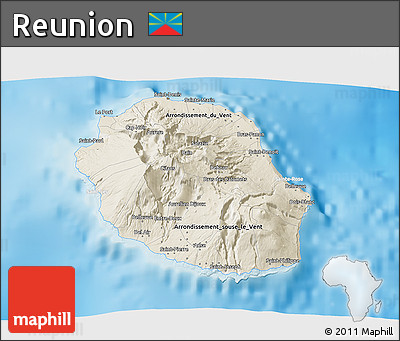 Shaded Relief 3D Map of Reunion, lighten, land only