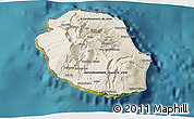 Shaded Relief 3D Map of Reunion, single color outside, satellite sea