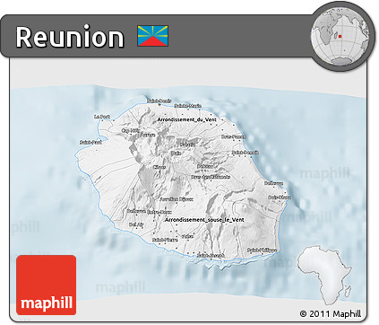 Silver Style 3D Map of Reunion, single color outside