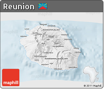 Silver Style 3D Map of Reunion, single color outside