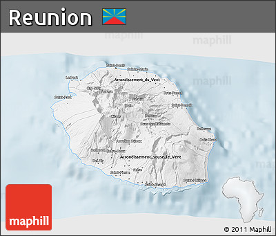 Silver Style 3D Map of Reunion, single color outside