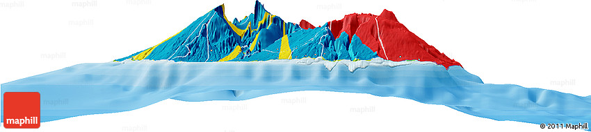 Flag Horizon Map of Reunion, physical outside, bathymetry sea, flag aligned to the middle