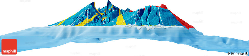 Flag Horizon Map of Reunion, physical outside, bathymetry sea, flag rotated