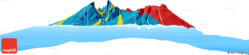 Flag Horizon Map of Reunion, single color outside, bathymetry sea, flag aligned to the middle