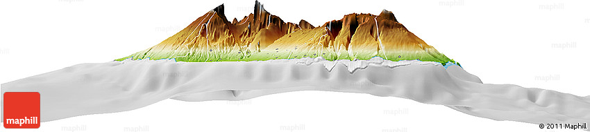Physical Horizon Map of Reunion, lighten, desaturated