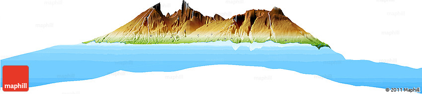 Physical Horizon Map of Reunion, single color outside, bathymetry sea