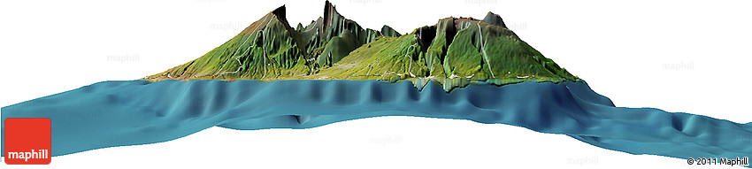 Satellite Horizon Map of Reunion, shaded relief outside, satellite sea