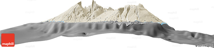 Shaded Relief Horizon Map of Reunion, darken, desaturated